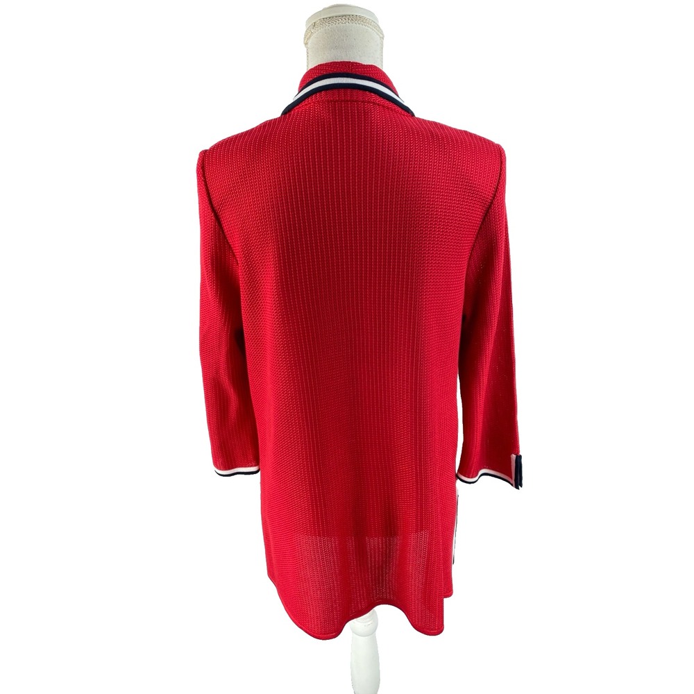 Ming Wang Womens M (msrd) Red One Latch 3/4 Sleeve Cardigan Jacket Knit Contrast - Picture 7 of 11